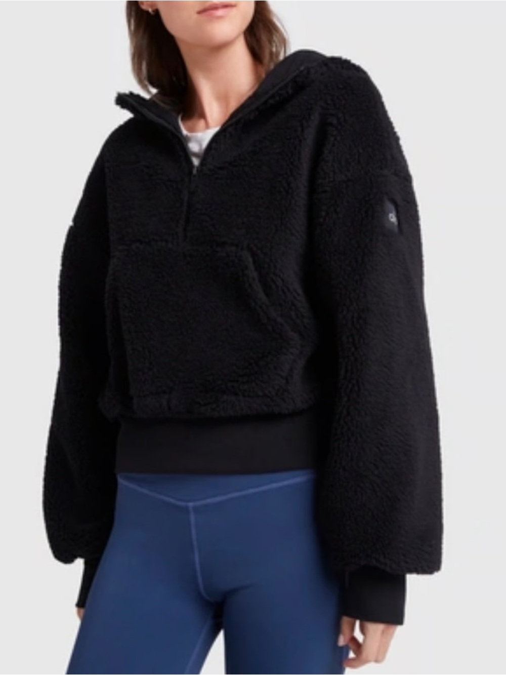 ALO Yoga Sherpa Streetside Half Zip Hoodie Sweatshirt WOMENS X-SMALL Black